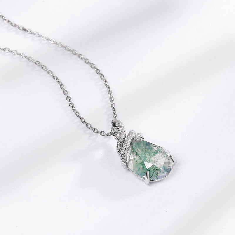 MOSS AGATE  SNAKE NECKLACE（925 STERLING SILVER)