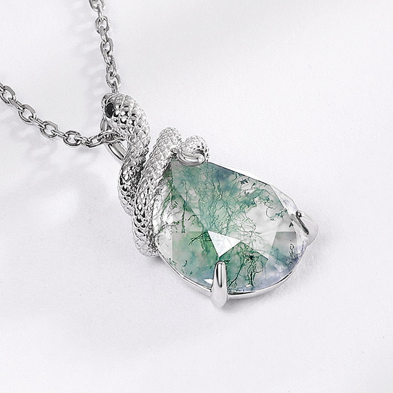 MOSS AGATE  SNAKE NECKLACE（925 STERLING SILVER)