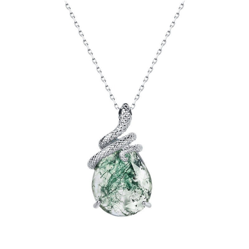 MOSS AGATE  SNAKE NECKLACE（925 STERLING SILVER)